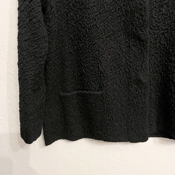 Eileen Fisher Crinkle Knit Cotton Nylon Stretch Jacket Snap Buttons Small Black - Picture 3 of 6